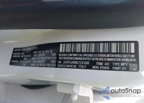 2020 Alfa Romeo Stelvio Sport Rwd from USA, damaged, VIN ZASPAJAN9L7C91080